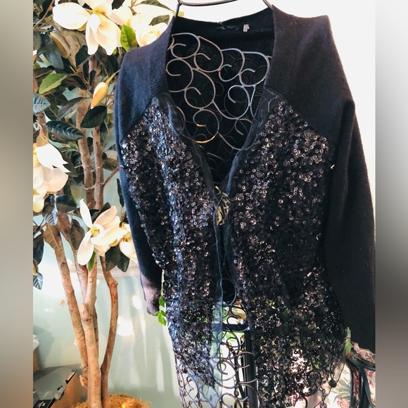 Magaschoni Black Sequin See/Through Cardigan